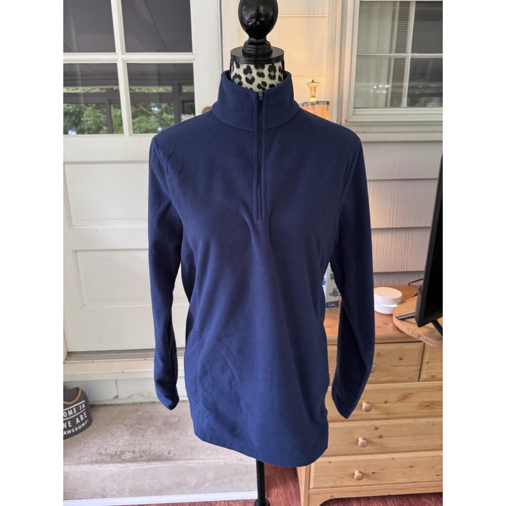 Lands End Quarter Zip Navy Blue Fleece Women's Size Medium New Preppy Outdoors